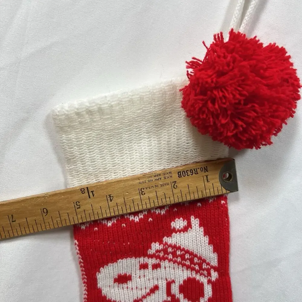 Vintage 1958 Hallmark Peanuts Snoopy Knit Christmas Stocking Red & White Pom Pom